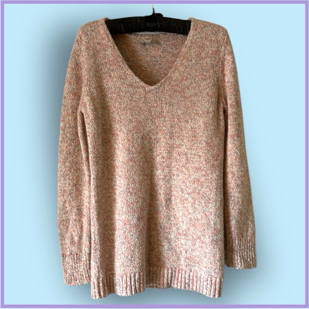 Loft Outlet Sweater Women Small Pink Marled Cotton Blend V Neck